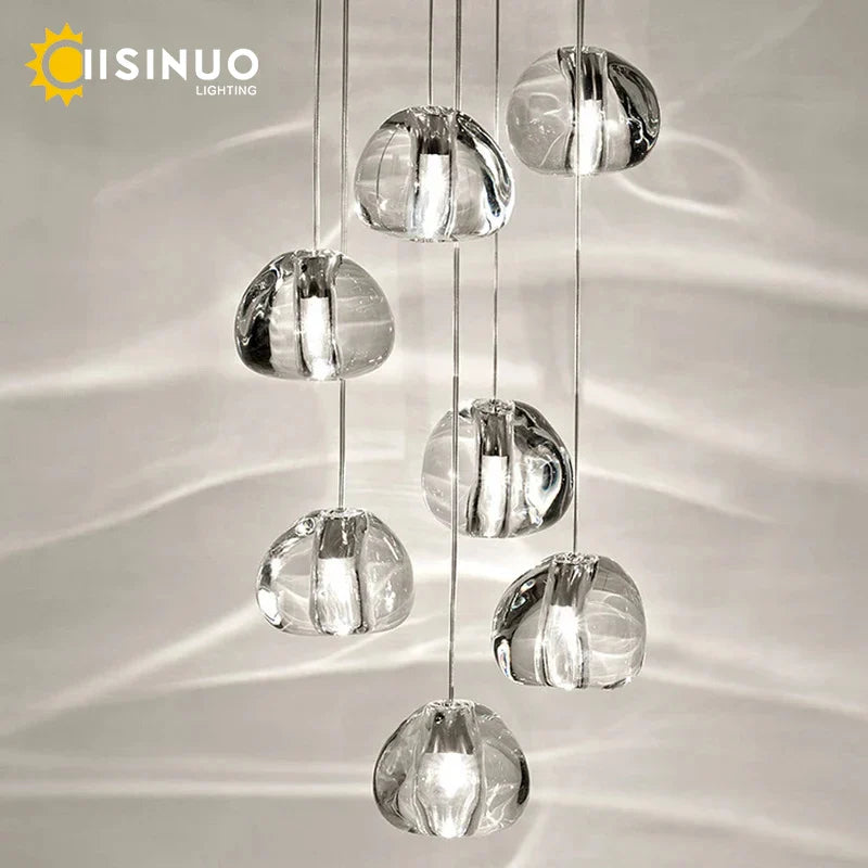 Afralia™ Crystal Ball Chandelier: Long Adjustable Staircase Pendant Light perfect for Home & Restaurant