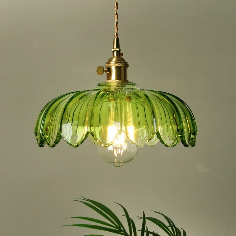 Afralia™ Green Glass LED Hanging Pendant Lights
