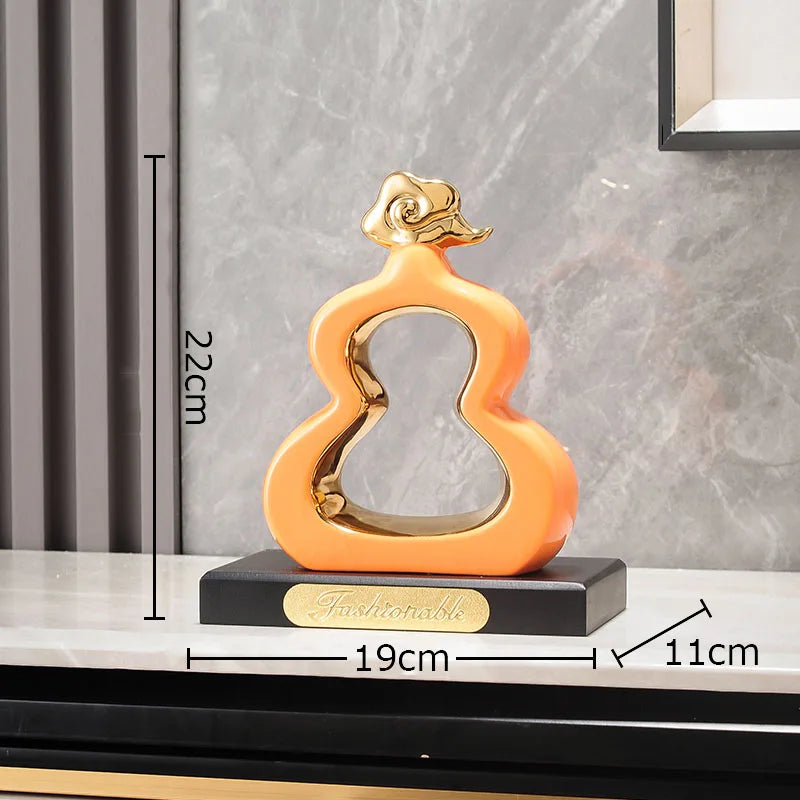 Afralia™ Gold Gourd Ceramic Sculpture Desk Decor Porcelain Crafts Room Ornaments
