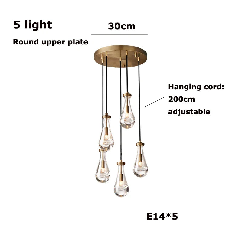 Afralia™ New Copper LED Pendant Light for Living Room and Hotel Staircase