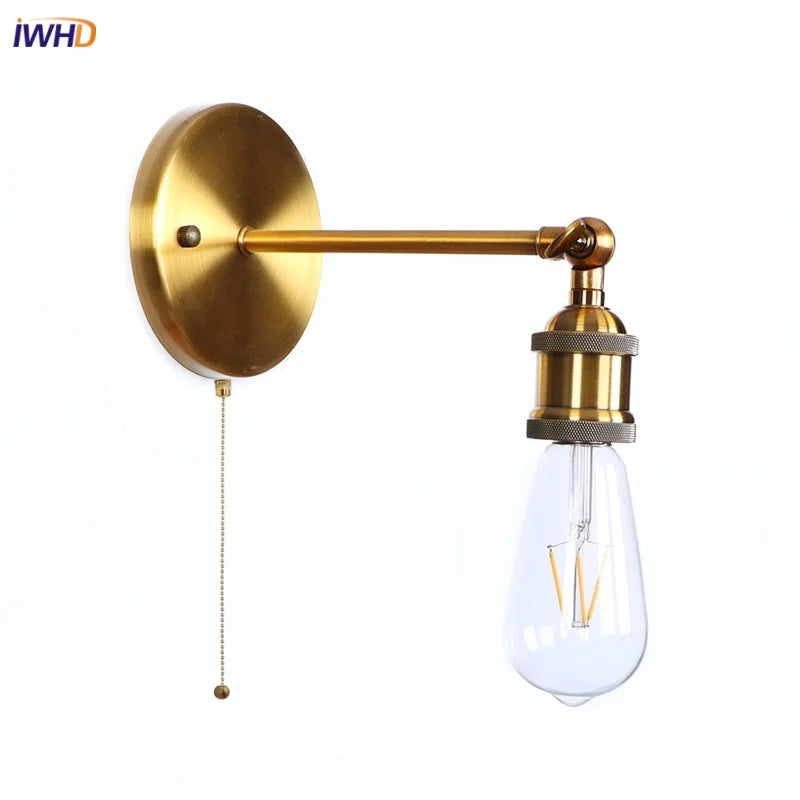Afralia™ Retro Iron LED Wall Lamp Sconce, Gold Vintage Indoor Luminaire for Bedroom, Cafe