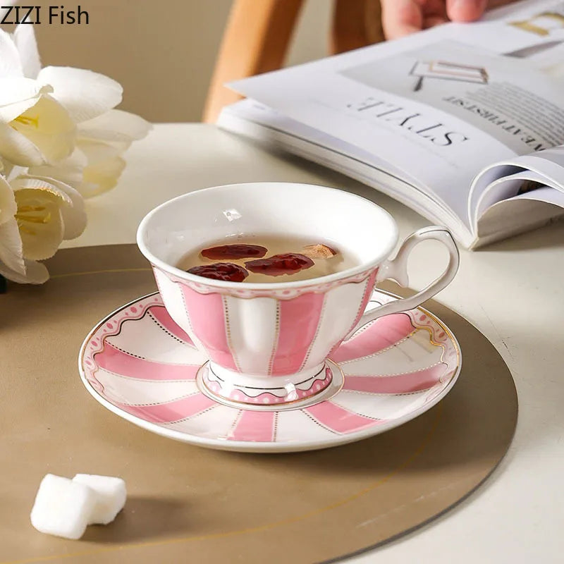 Afralia™ Ceramic Polka Dot Cup&Saucer Set - Gold Finish Tea Coffee Mug Fruit Juice