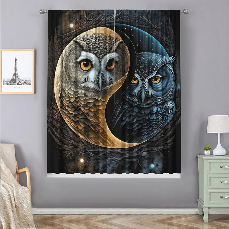 Night Owl Yin Yang Tai Chi Style Curtains by Afralia™ for Kitchens, Balconies, Cafes, Bedroom