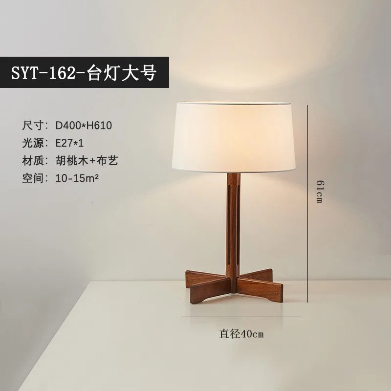 Afralia™ Zen Walnut Wood Table Lamp LED E27 Fabric Lampshade for Bedroom Living Room