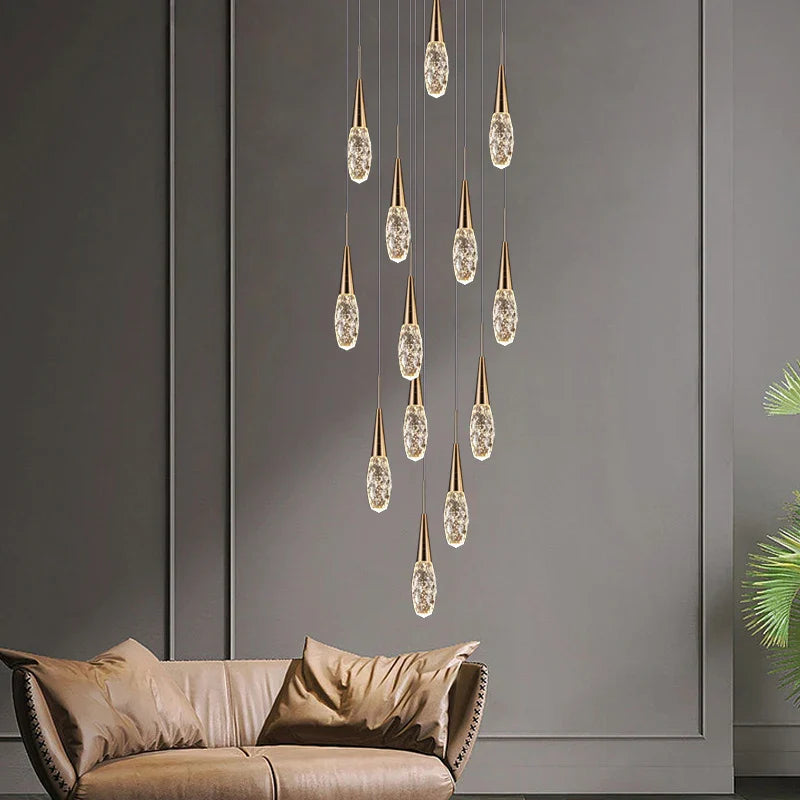 Afralia™ Crystal Penthouse Chandelier: Modern Nordic Loft Apartment Staircase Pendant Light