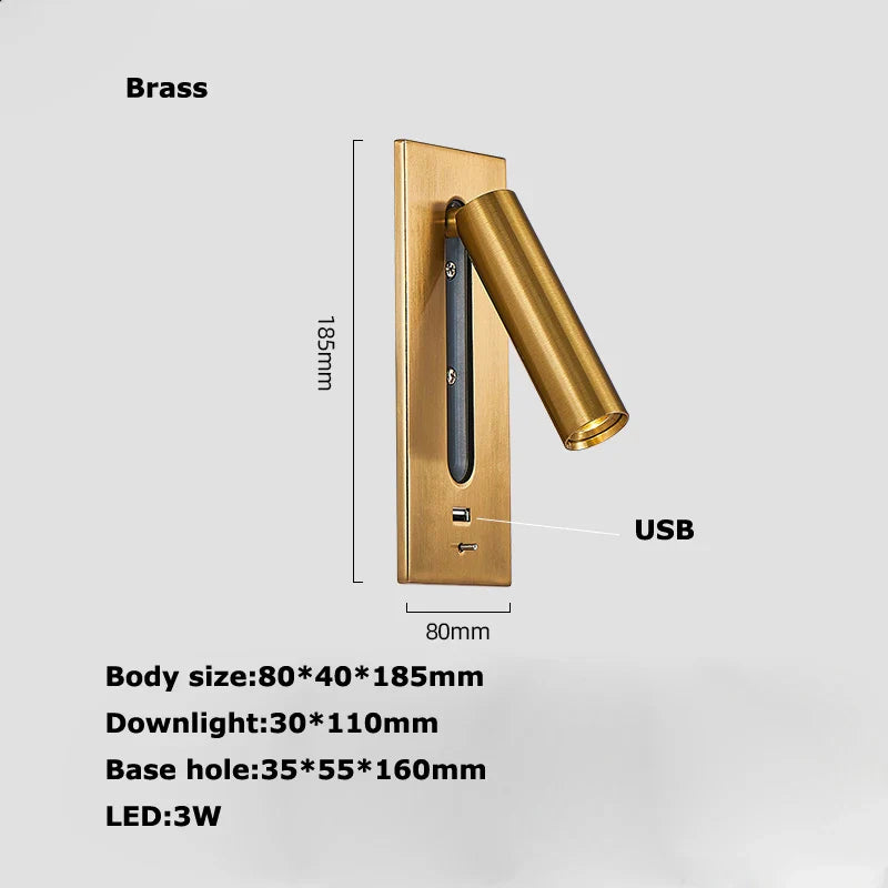 Afralia™ LED Wall Lamp with Switch, USB Port, Rotatable - Bedroom Reading Light