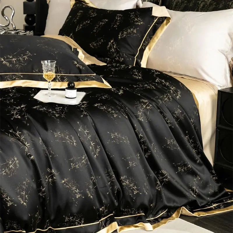 Afralia™ Luxe Eucalyptus Bedding Set in Black/Gold - Silky Soft & Skin-friendly