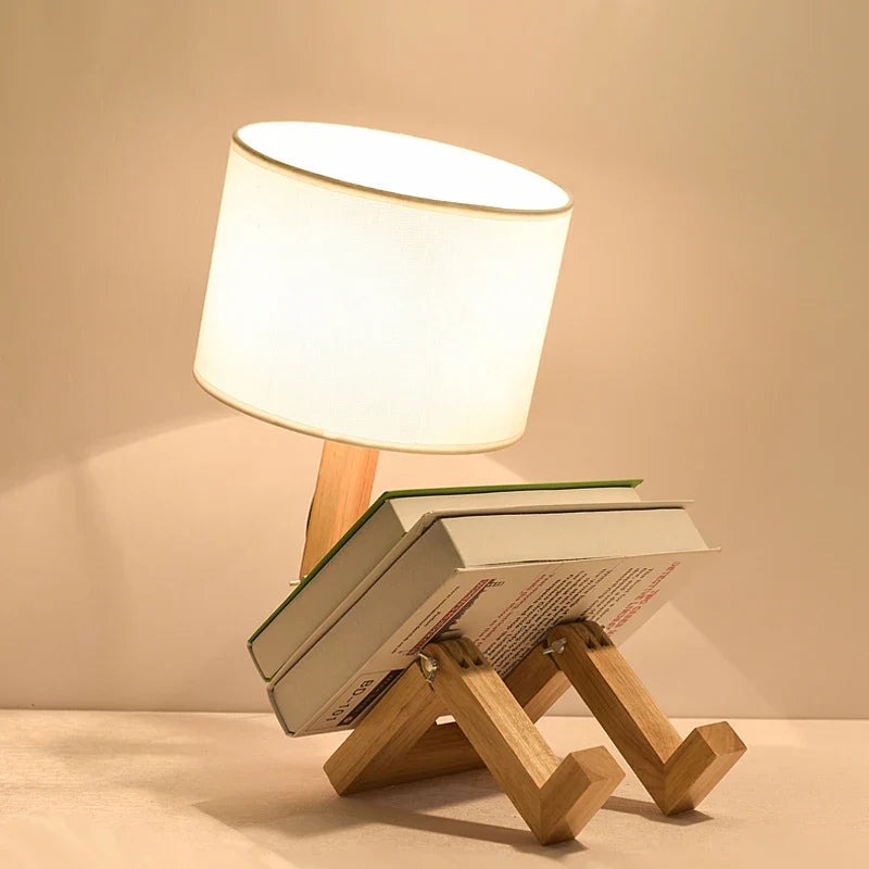 Afralia™ Wooden Robot Table Lamp - Modern Nordic Creative Desktop Night Light