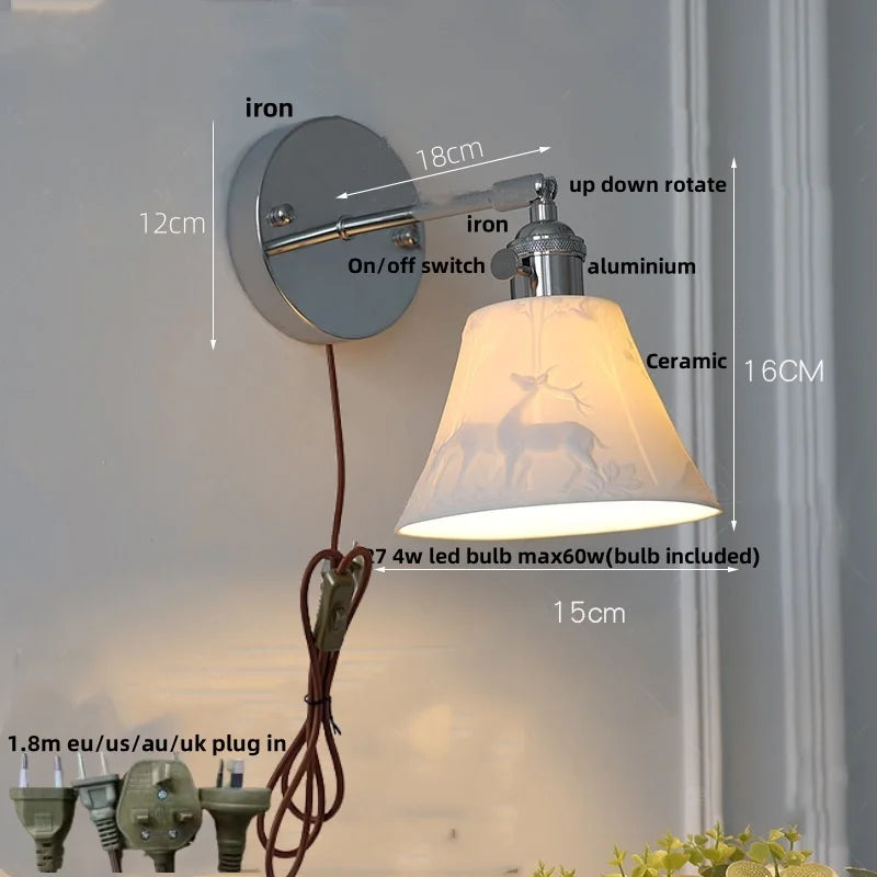 Afralia™ Iron Ceramic LED Wall Lights | Nordic Modern Pull Chain Switch Sconce Wandlamp