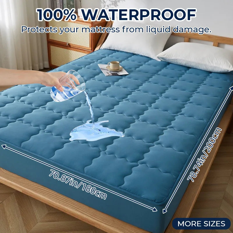 Afralia™ Geometric Quilted Fitted Sheet- Solid Color Mattress Cover-Queen King