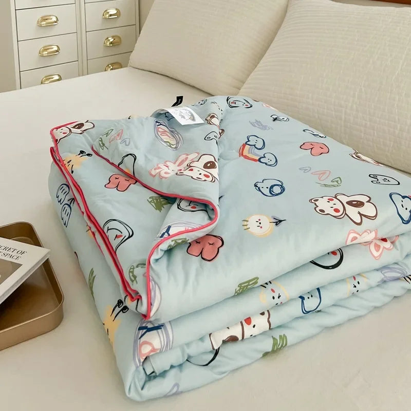 Afralia™ Cartoon Patchwork Summer Cooling Blanket Lightweight Air Condition Comforter