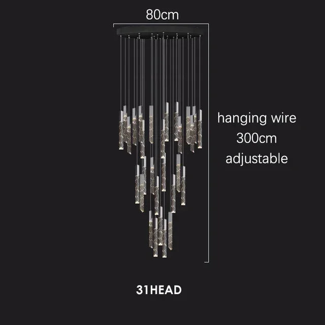 Afralia™ Crystal Chrome LED Chandelier: Luxury Duplex Stair Loft Pendant Light for Living Room