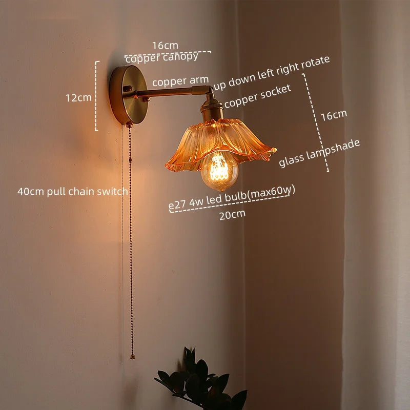 Afralia™ Modern Glass Copper LED Wall Lights Living Room Kitchen Bedside Lamp