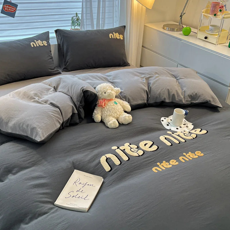 Afralia™ Cartoon Pattern Embroidered Bedding Sets: Cozy, Soft, and Breathable for Kids and Adults