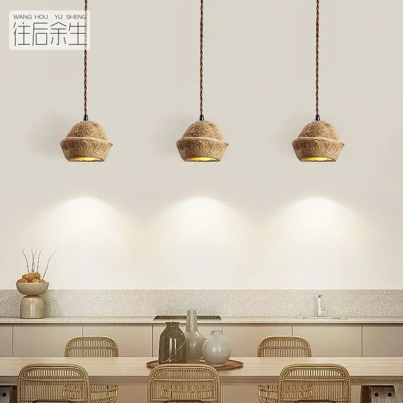 Afralia™ Fruit Shell Bedside Pendant Light, Retro Wabi Sabi Style for Homestay & Bar Counter