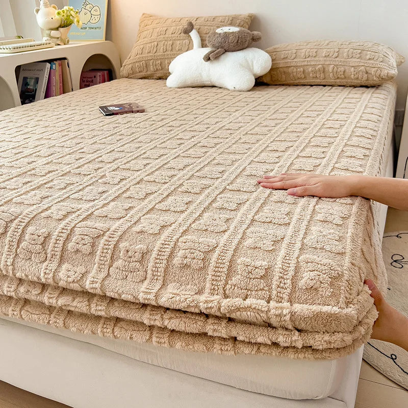 Afralia™ Taffeta Jacquard Bear Fitted Mattress Cover Queen Protector