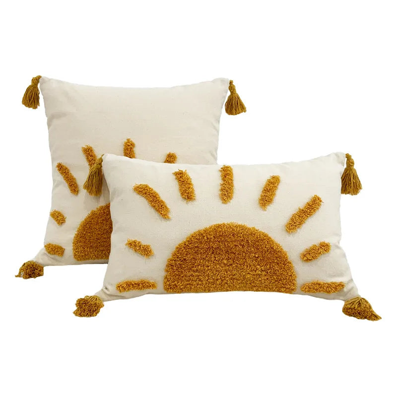 Afralia™ Sun Tufted Cotton Canvas Pillow Covers for Living Room Sofa Décor