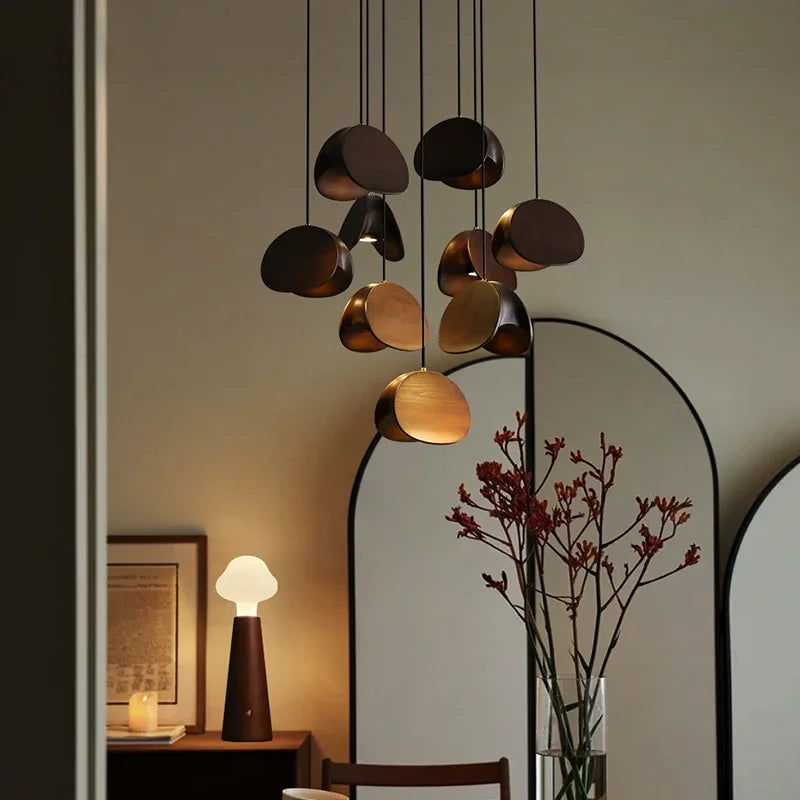 Afralia™ Wabi-sabi Wood Chandelier: Zen Tea Room Staircase Light, Retro Living Room Design