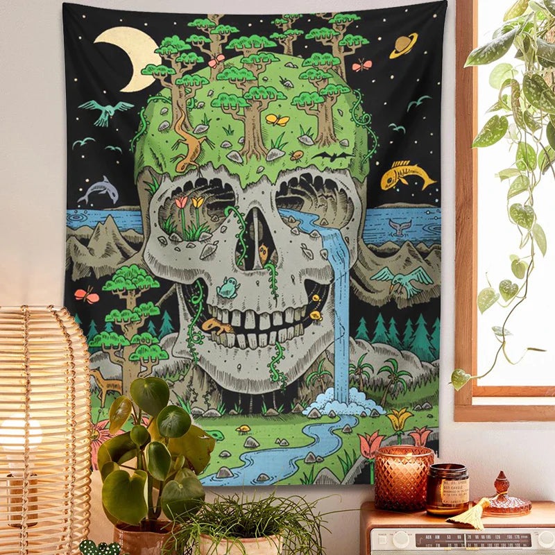 Afralia™ Psychedelic Skull Tapestry Wall Hanging for Witchy Room Decor