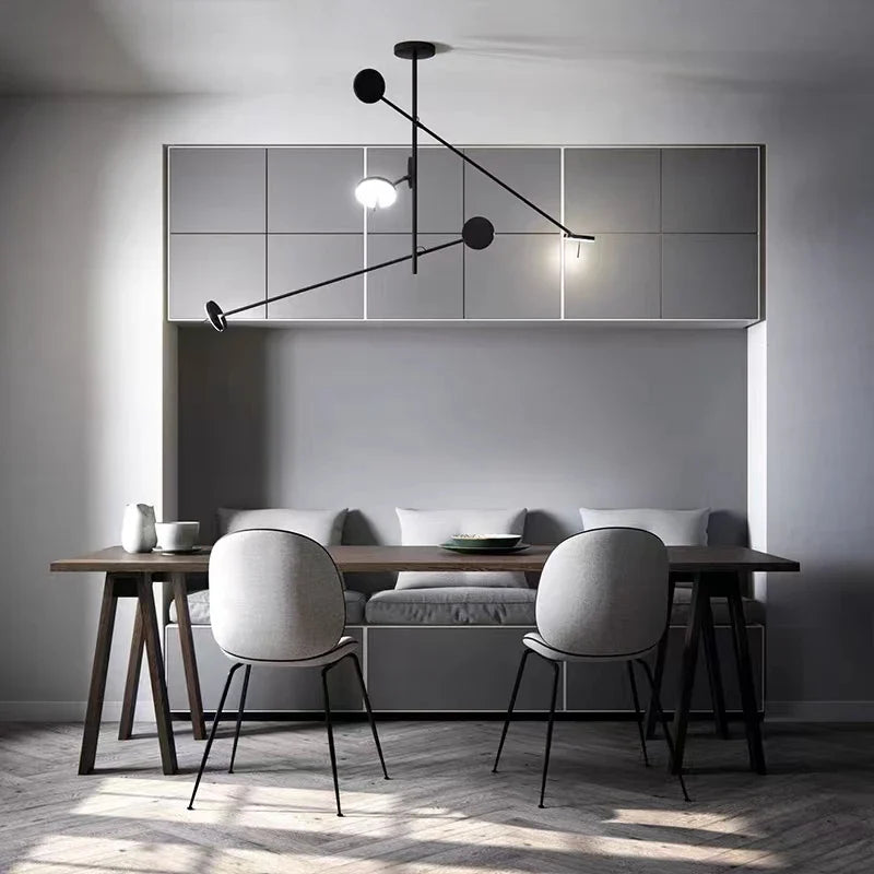 Afralia™ Black Metal LED Chandelier for Minimalist Living Room Lighting