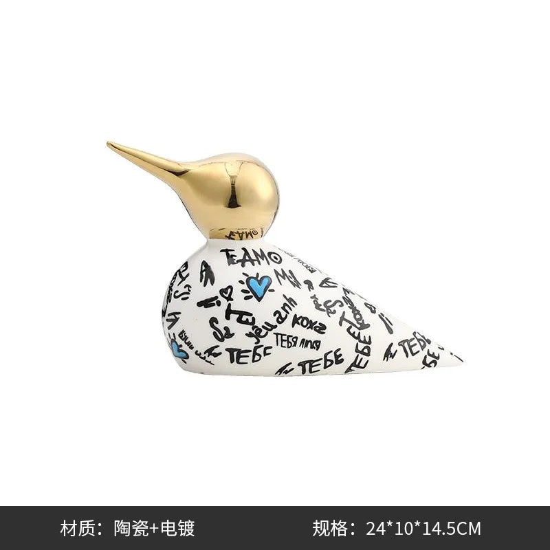 Afralia™ Sparrow Ceramic Ornament Gold Beak Abstract Pattern Decoration