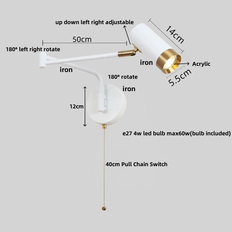 Afralia™ Rotatable LED Wall Sconce Swing Arm Light Fixture for Study and Bedside