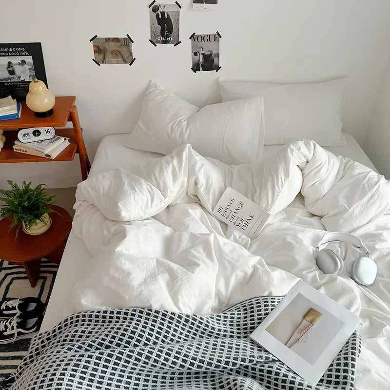 Afralia™ Solid Sleep Naked Cotton Bedding Set 4Pcs, Super Soft Mix Colored Comfort Bed Liner