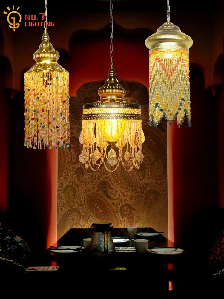 Afralia™ Bohemian Crystal Pendant Lights LED E27 Gold/Black Cafe Bar Decor