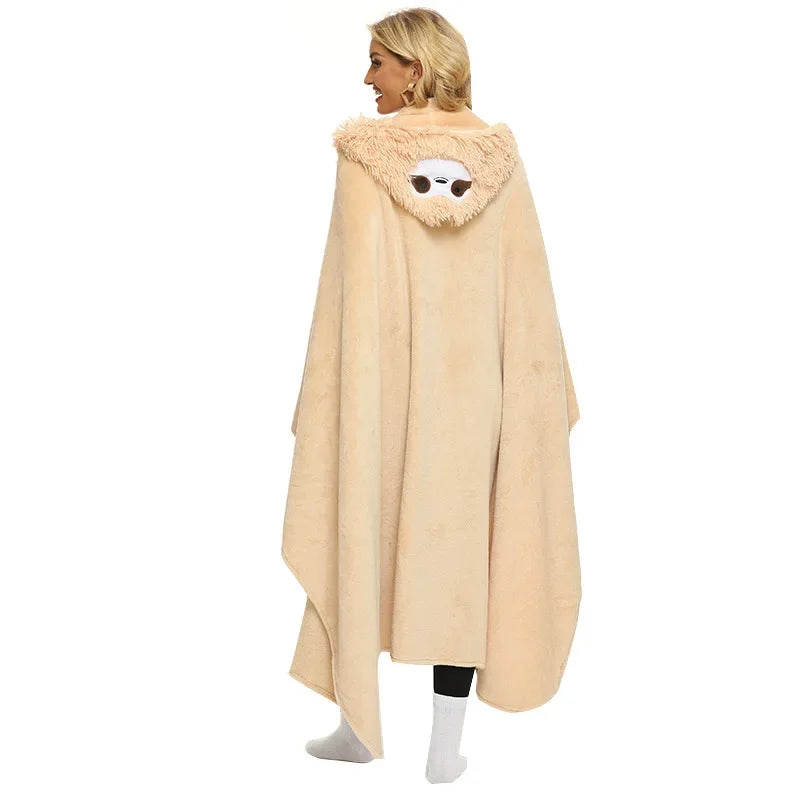 Afralia™ Cute Sloth Flannel Shawl Blanket for Cozy Autumn & Winter Warmth