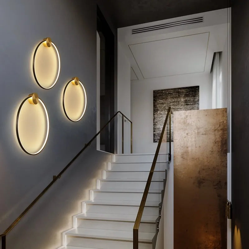 Afralia™ Round Brass Ring LED Wall Sconce for Home Art Deco and Elegant Lighting