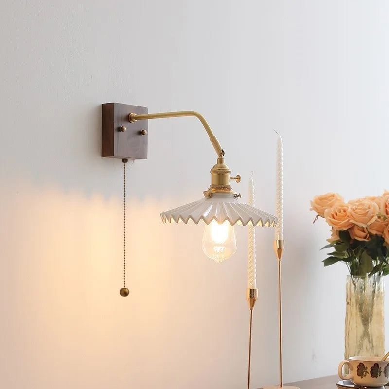 Afralia™ Ceramic LED Wall Sconce Pull Chain Switch Mirror Light Fixtures