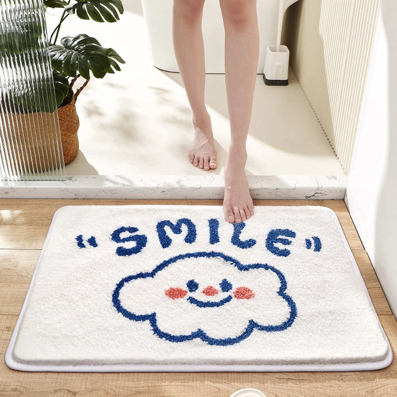 Afralia™ Cartoon Puppy Flocked Bathroom Rug Thicken Super Absorbent Water Bath Rugs