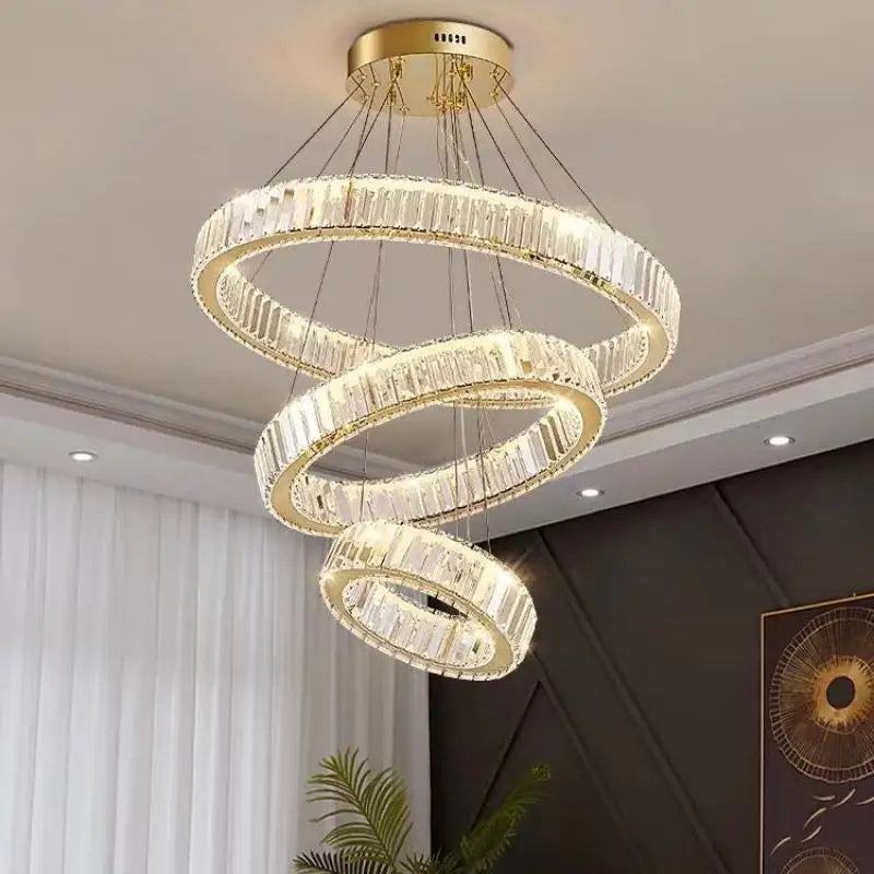 Afralia™ Luxury Gold Steel Crystal Chandelier Pendant Lights - Remote Control Dimmable Fixture