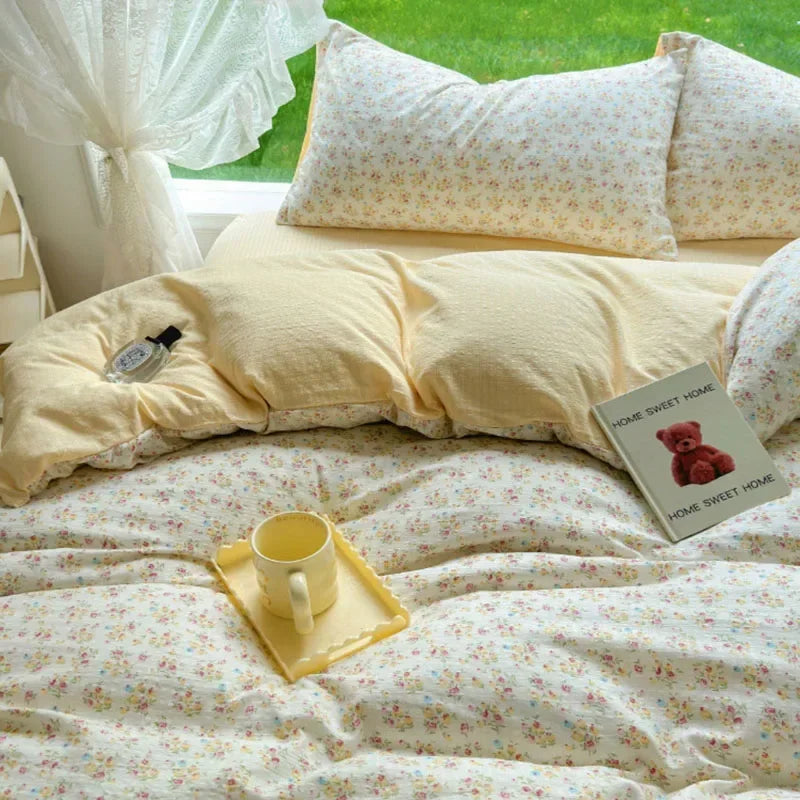 Afralia™ Floral Printed Cotton Bed Set: Cute, Soft, Comfortable 4-Piece Duvet Cover & Sheet