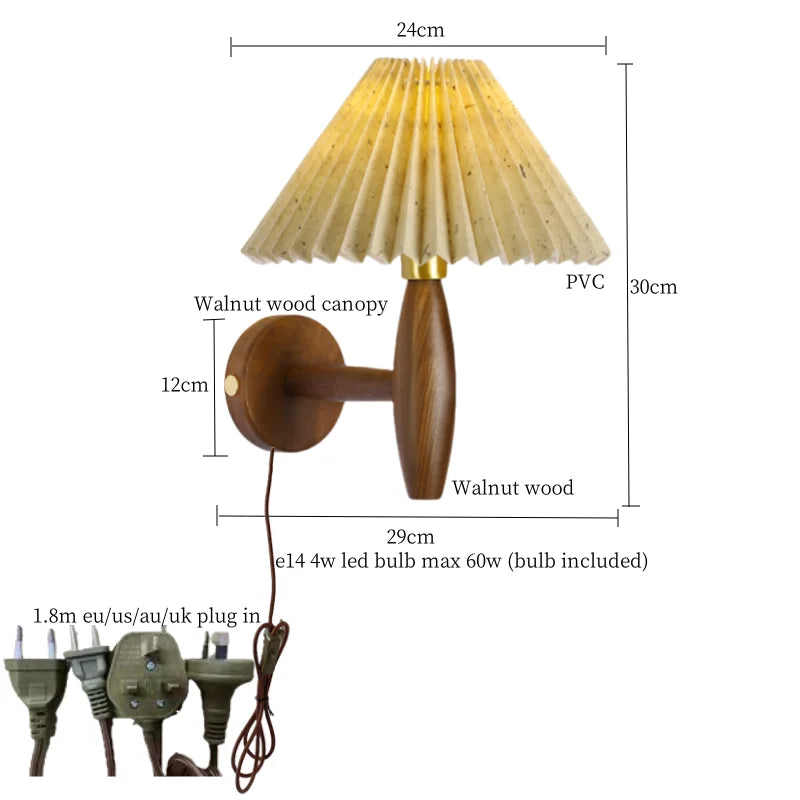 Afralia™ Cream PVC LED Wall Lamps Japanese Walnut Wood Applique Murale