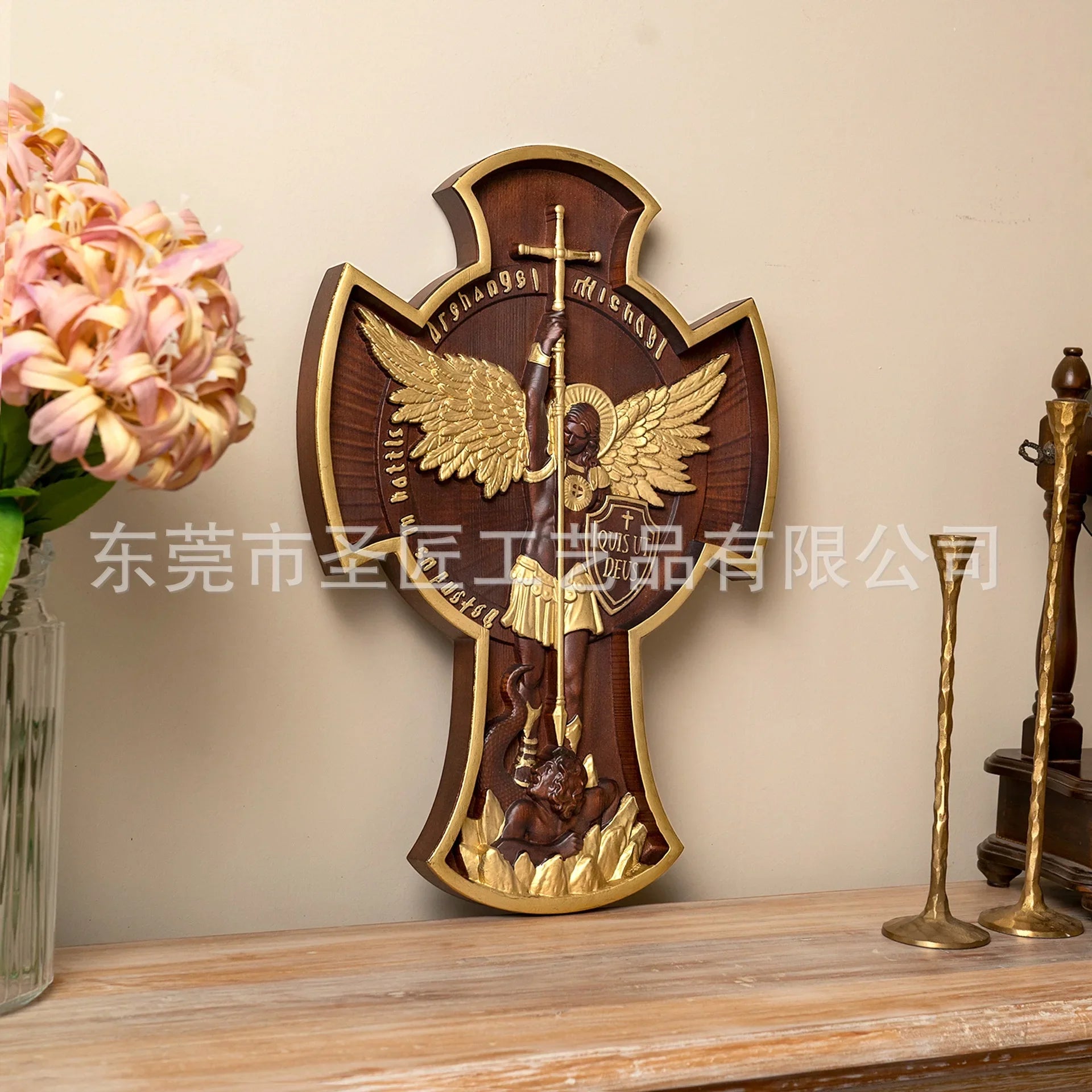 Afralia™ Saint Michael Archangel Cross Statue for Home Wall Decor and Christian Gifts