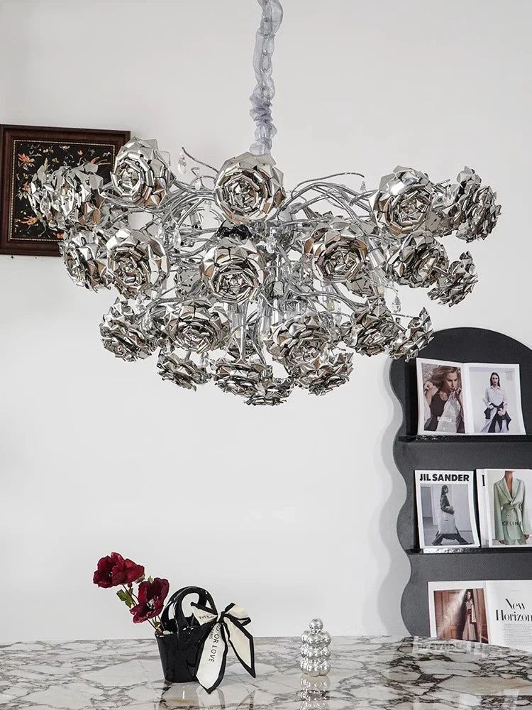Afralia™ Stainless Steel Rose Chandelier: Luxury French Chrome Hanglamp for Villa & Hotel