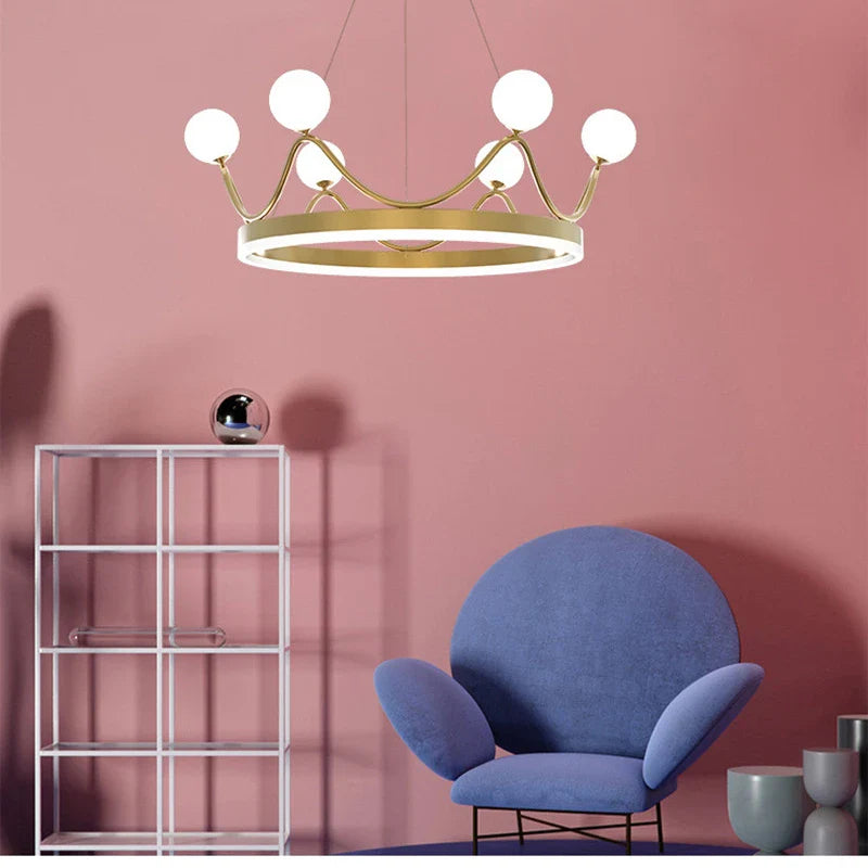 Afralia™ Crown Design Gold Chandelier for Living Room Kids Bedroom