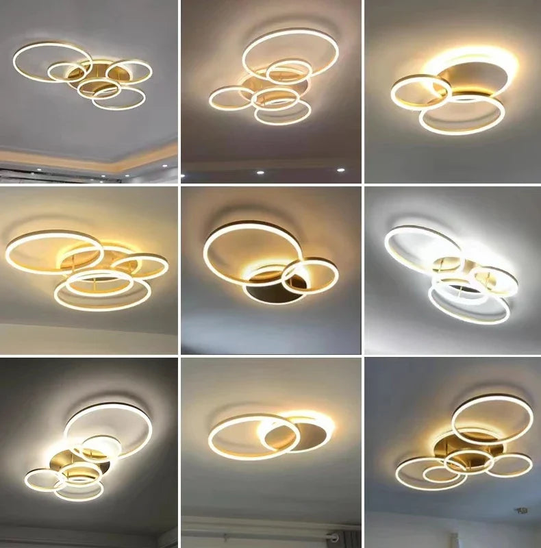Afralia™ Brushed Golden LED Ceiling Chandelier for Modern Living Room and Bedroom Lighting