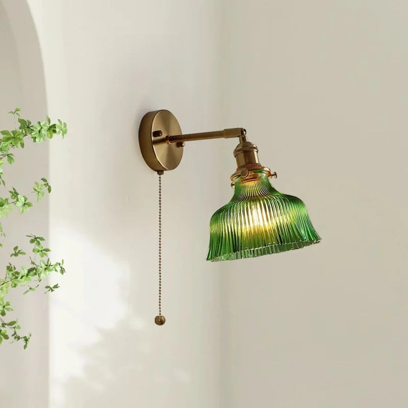 Afralia™ Nordic LED Wall Lights Pull Chain Switch Copper Glass Home Decor