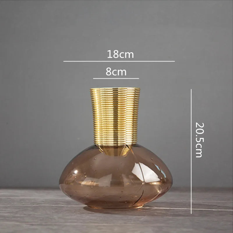 Afralia™ Gold Metal Glass Vase: Round Transparent Terrarium for Home Decor & Flower Arrangement