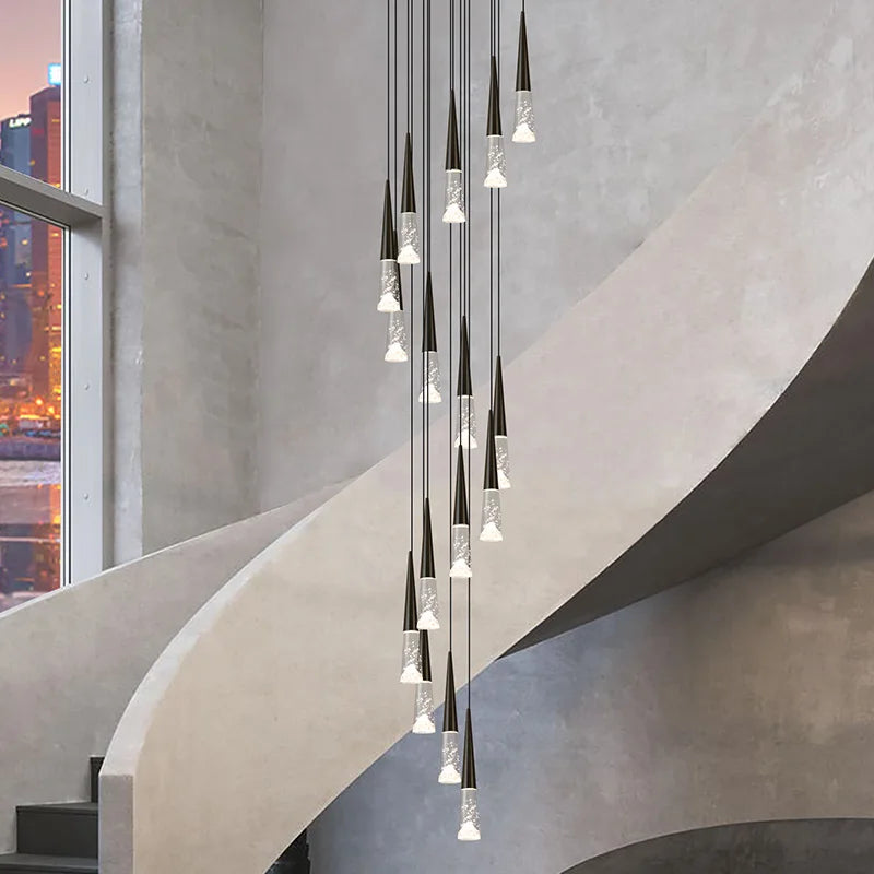 Afralia™ LED Nordic Staircase Chandelier Golden Black Indoor Lighting