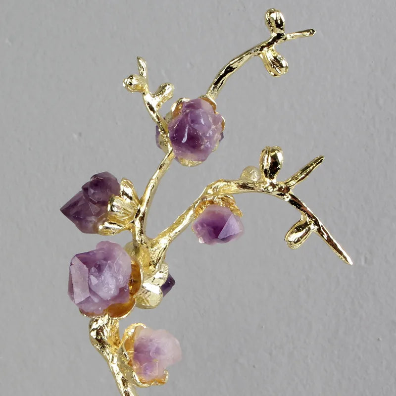 Afralia™ Amethyst Brass Tree Ornament: Lucky Crystal Sculpture Home Decor
