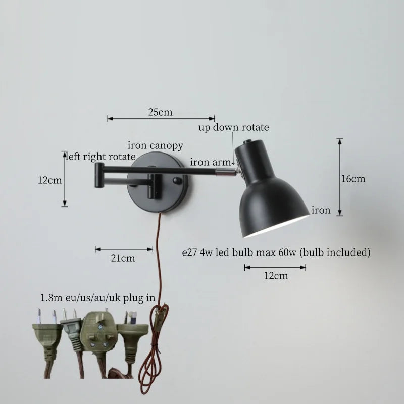 Afralia™ Black Iron LED Wall Sconce for Home Decor - Modern Nordic Style