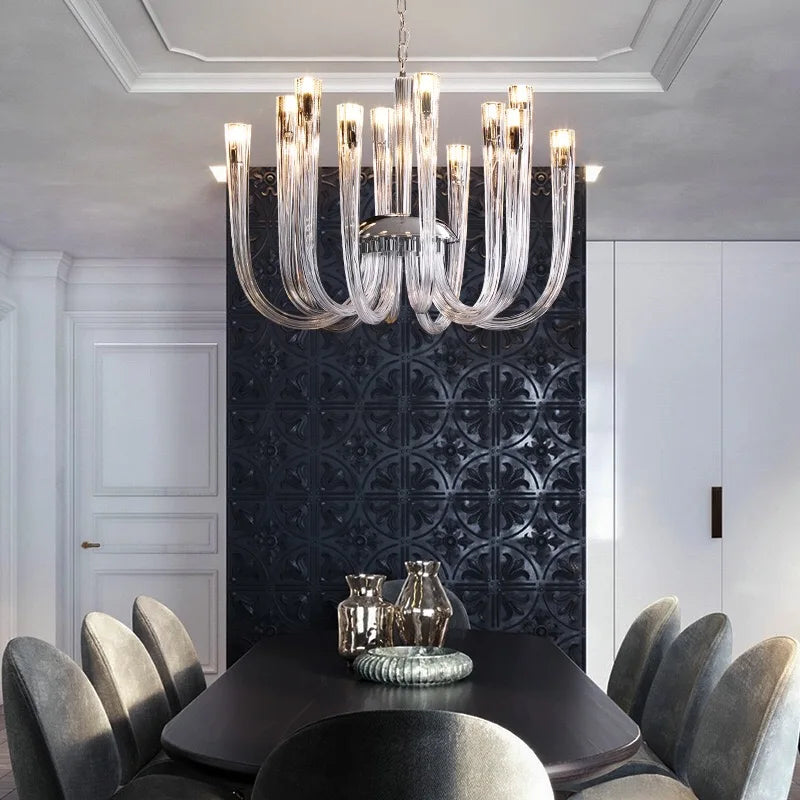 Afralia™ U Shaped Glass Ceiling Chandelier for Luxury Living Room, Villa Parlor, Kitchen - LED Hanging Lamp