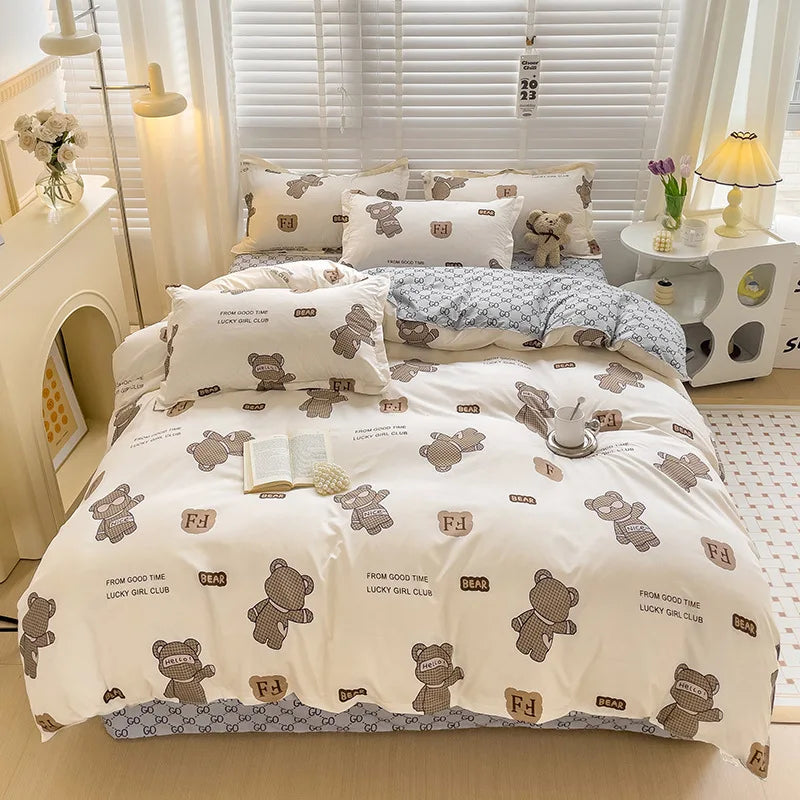 Afralia™ Cartoon Animal Print Bedding Set with Duvet Cover, Sheet & Pillowcases