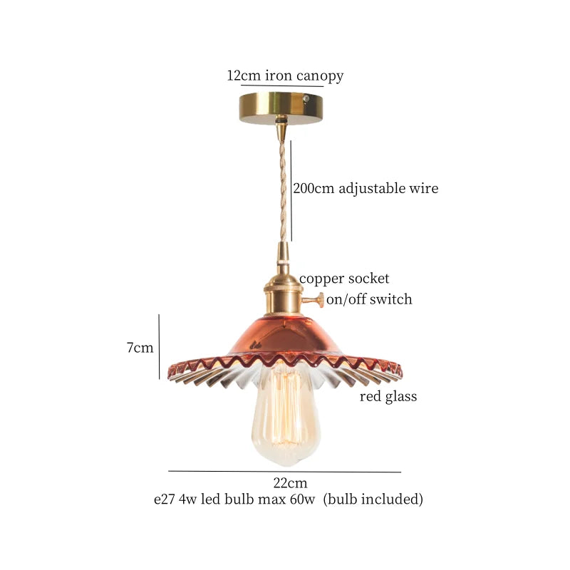 Afralia™ Brass Amber Glass LED Pendant Light for Restaurant Bedside Kitchen Loft Bar