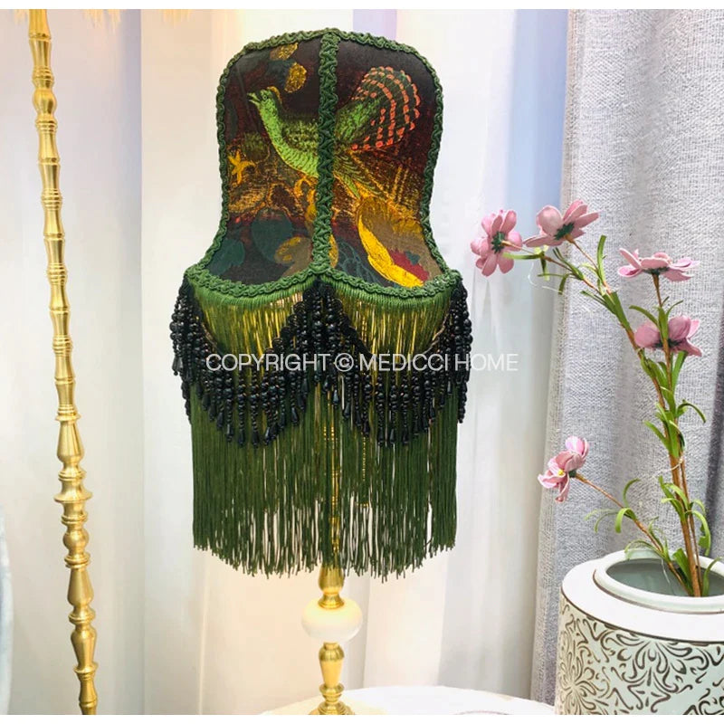 Afralia™ Boho Bird Floral Jacquard Tasseled Lampshade - Maximalist Style