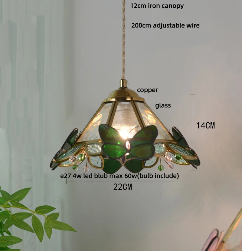 Afralia™ Butterfly Tiffany Glass Pendant Lamp Modern Nordic LED Hanging Light