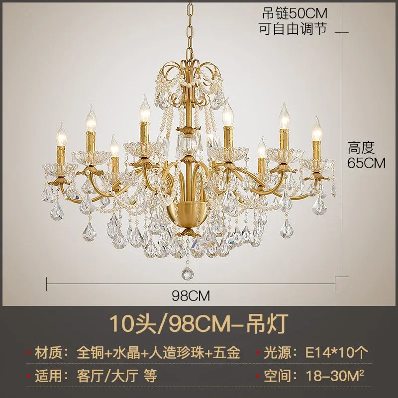Afralia™ Gold Brass Crystal Chandelier for Living Dining Bedroom, Retro Candle Lights Pendant Lamps